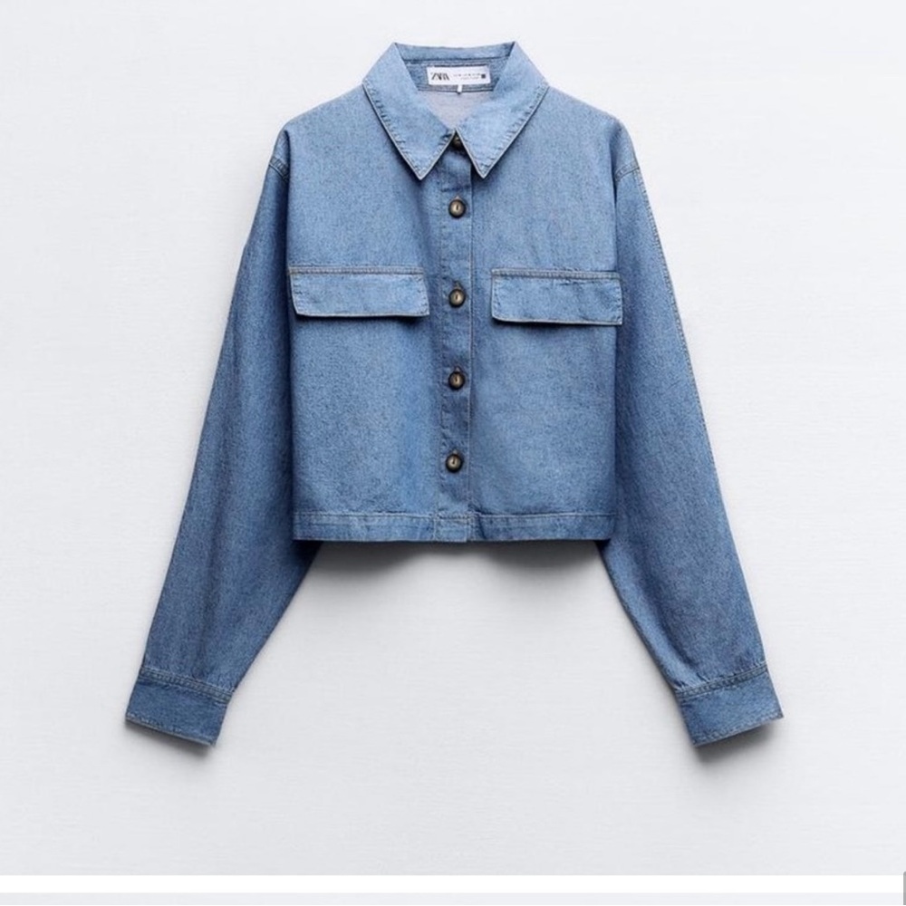 Zara Women's Blue Denim crop shirt
